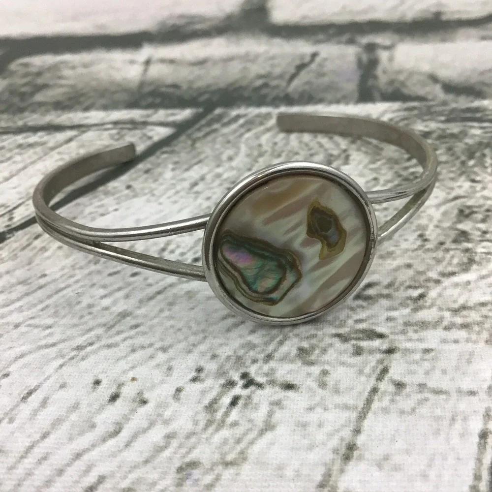 Womens Jewelry Faux Mother Of Pearl Shine Silver Tone Cuff Bracelet